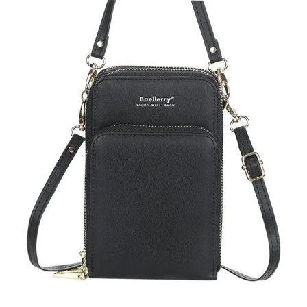 Axelremsväska mobilväska med axelrem för mobiltelefon svart