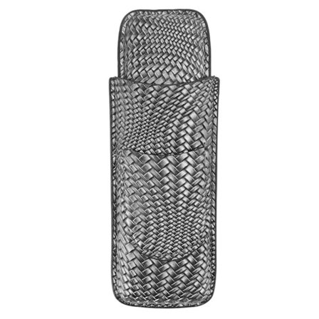 Elegant Vintage Læder Cigar Etui Bærbar Vævet Mønster Dobbelt Holder Sølv