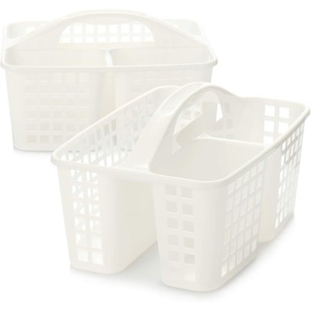 2x Opbevaringskurv, Brusekurv med Håndtag, Bærbar Plastik Organizer med 3 Rum Hver til Hygiejneartikler, Rengøring og Vaskemiddel