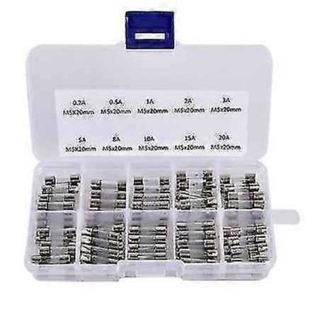 100x Glassäkring Fina Säkringar Sortiment Glassäkring 0,2a-20a, 5x20mm Fx