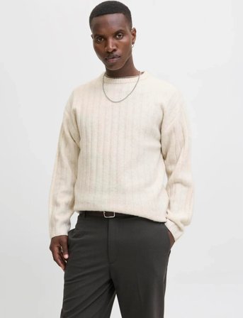 Jack & Jones Jjebradley Carter Knit Crew Neck Ln - Cream - XL