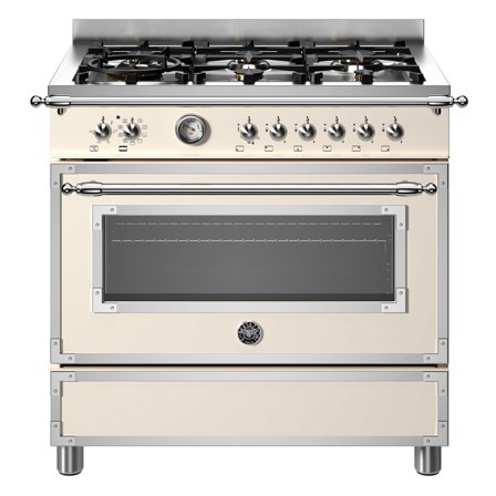 Bertazzoni HER96L1EAVT Heritage Gasskomfyr med ovn 90 cm, Cremehvit' - 'Elfenbenshvit, ral 9010