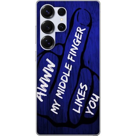 Kompatibelt Mobildeksel til Samsung Galaxy S25 Ultra Mørk typografisk illustrasjon med hjerteform og budskap om vennskap mot dyp blå tretekstur