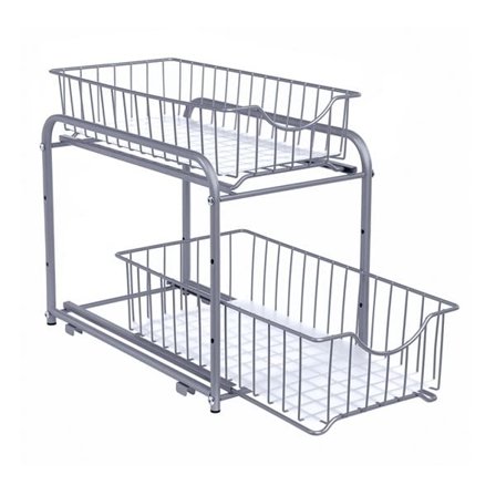 Justerbar hylla med utdragbara lådor i metall – 2 nivåer, stapelbar