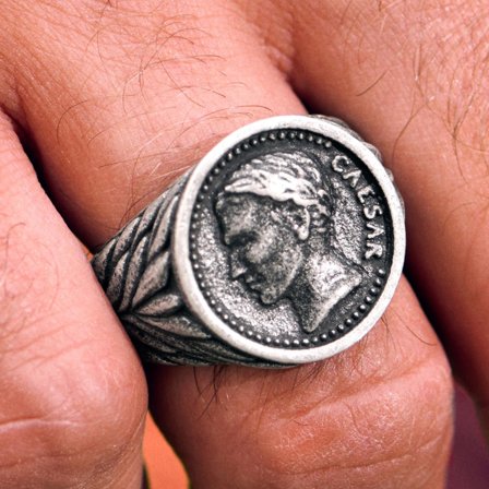 Obelius | Anel de Sinete Moeda de César Prateado Vintage para homens - Anéis de sinete