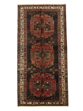 Handgeknüpft Hamadan 150X296 Wollteppich Schwarz/Braun Klein