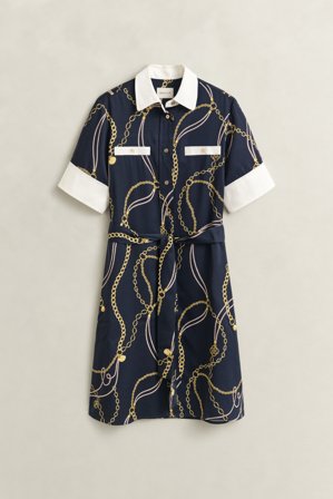 GANT Damen Hemdblusenkleid mit Kontrastkragen (40) Marineblau