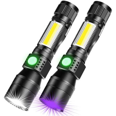 3 i 1 USB-lommelygter LED Super Bright Genopladelig [hvidt lys rødt lys & UV] Vandtæt lommelygte med 7 tilstande til camping [2-pak]