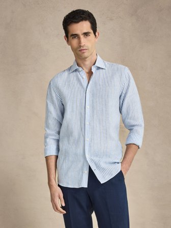 John Henric Men's Blaues Leinenhemd Slim Fit Size 38