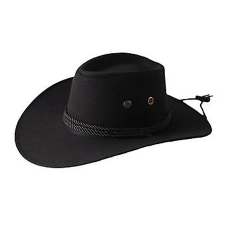 Herre Faux Lær Mote Bøttehatt Cowboy Fedora Hatt Bredbremmet Utendørs Hatter (Svart)