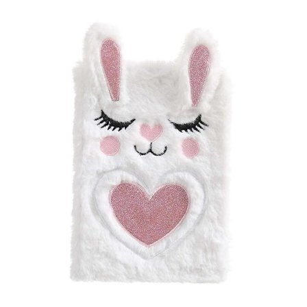 Jenter Gutter Plysj Notatbok Dagbok 3D Søte Dyredesign A5 Størrelse Journal Skole Bursdag for Jenter Barn Hvit Kanin