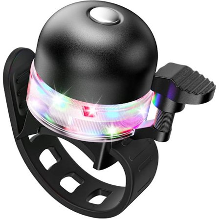 LED Cykelklokke, 100 dB Klar og Høj Lyd, Cykelklokke med 3 LED-tilstande, Aluminiumlegering, Børnecykelklokke, Sort