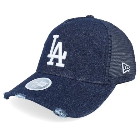 New Era - MLB Blå trucker Caps - Los Angeles Dodgers Womens Denim Navy A-frame Trucker @ Hatstore