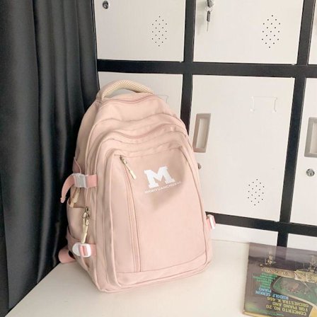 Opiskelijan koulukassit Mori yksinkertainen kaikkiin sopivaksi reppu yläasteen oppilaille kampuksen suuri kapasiteetti matkareppu - vaaleanpunainen