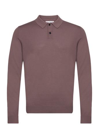 Slhtown Merino Coolmax Knit Polo Noos Tops Knitwear Long Sleeve Knitted Polos Brown Selected Homme