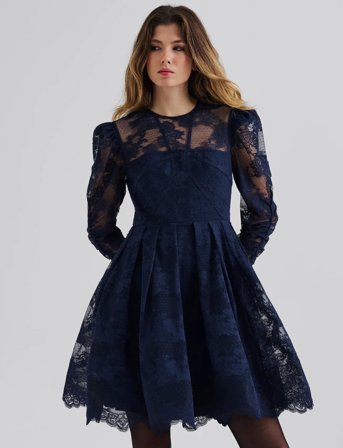 Malina Leoni Lace Mini Dress - Navy - 40