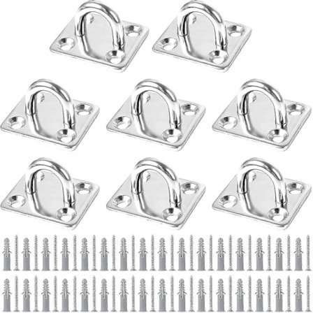 8 stk. øyeplate i rustfritt stål, øyeplatefeste for solseil, øyeplate i rustfritt stål for båt, tak, vegg, huske, hengekøye, marine