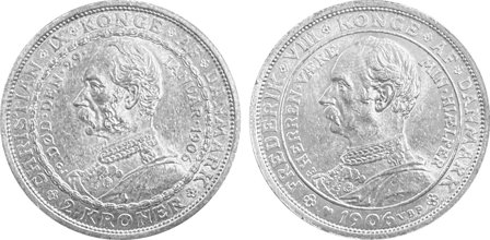 Danmark 1906 - Tronskiftemønt - 2 kr. sølvmønt