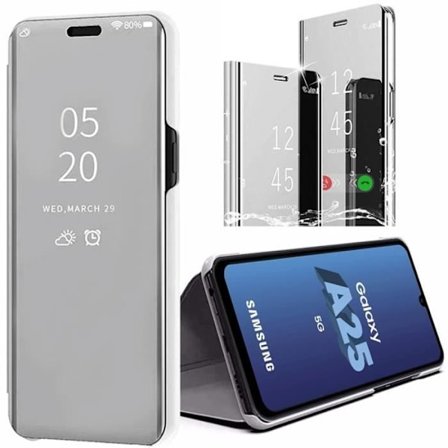 Fodral till Samsung Galaxy A25 5G - BOOLING - Smart Fodral Clear View 360° Stötsäker - Silver