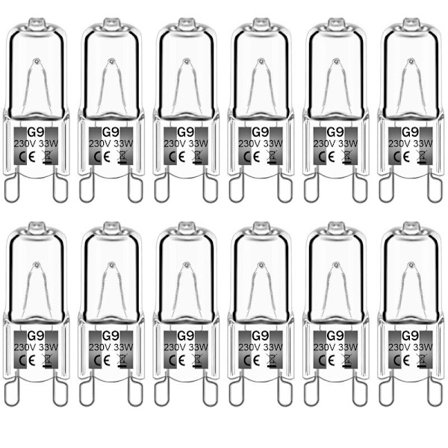 12-pakning G9 Halogenpærer 33W 230V 2800K Varmhvit 380lm, Klar Kapsel Halogenpærer Dimbar, Ingen Stroboskop, Ingen Flimmer-FQ-