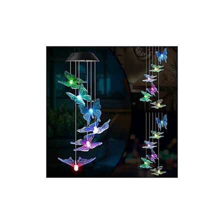 Fjärilsformade solcells vindspel, LED utomhusvindspel 7 färgskiftande vattentäta fjärilsvindspel för dekoration utomhus trädgård balkong uteplats