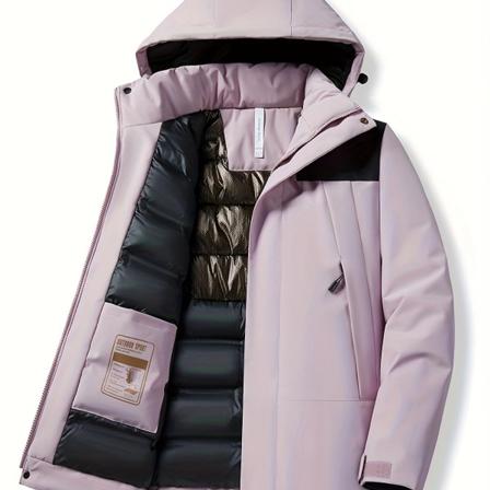 Kontrastfärg thermal vindtät huvajacka, blixtlåsficka Vattentät varm jacka kappa för höst och vinter, damkläder Light Purple M(38)