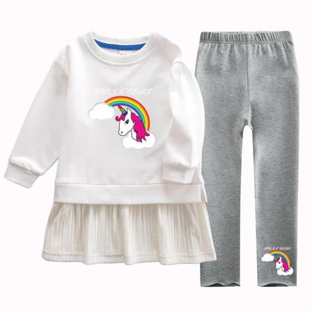 Tecknad Flickor Print Crew Neck Swing Baggy Våren Hösten Outfits