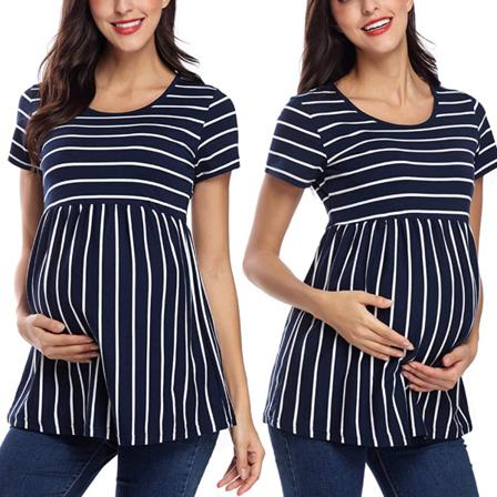 Gravidtoppar För Kvinnor Med Kort Ärm Randig Tunika Casual Pregnan