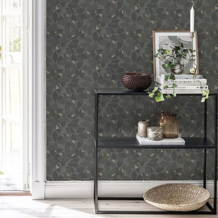 Duro Tapet, Augusti 676-03 Blommor & Blad, L, Svart, Färg & tapeter