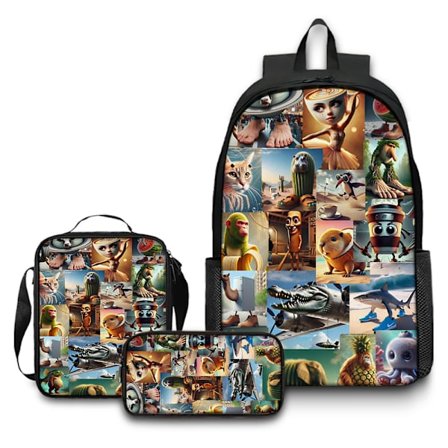 Italiensk Brainrot Digitalt Trykt Rygsæksæt med 3 - Stil 27