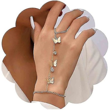 Boho Fjärilsfinger Armband Guld Kristall Slavkedja Armband Vintage Rhinestone Cz Ring Handled Armband Personifiera Fjärilshandkedja