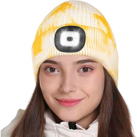 LED-mössa med ljus, presenter till män, kvinnor, pappa, honom - gul tie dye