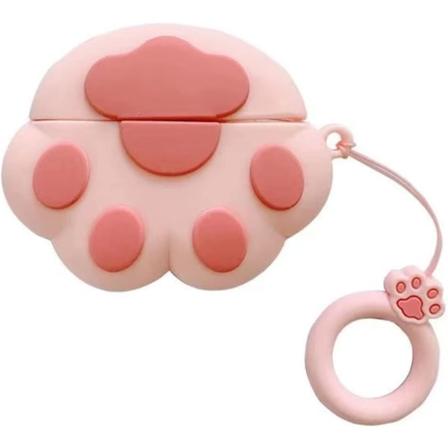 Rosa gummideksel kompatibel med AirPods1/2 hodetelefoner, støtsikkert deksel, søtt 3D kattepote-mønster.