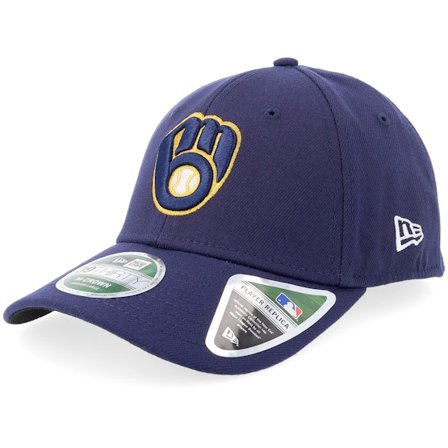 New Era - MLB Blå flexfit Keps - Milwaukee Brewers MLB Player Replica M-Crown 39THIRTY Dark Royal Flexfit @ Hatstore