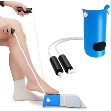 Sokkehjælper til at tage sokker på og af, nem at bruge, sokkehjælper med skumhåndtag, til handicappede, ældre (Blå)