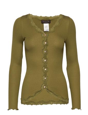 Silk Cardigan W/ Lace Strikkegenser Cardigan Grønn Rosemunde