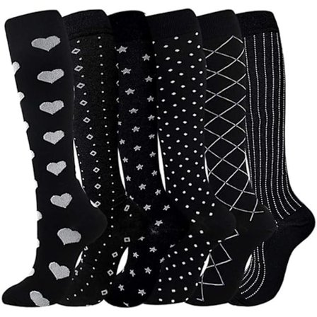 Kompresjonsstrømper for kvinner og menn, 6 par høye flystrømper kompresjonsstrømper sirkulasjonsstøttestrømper L/XL