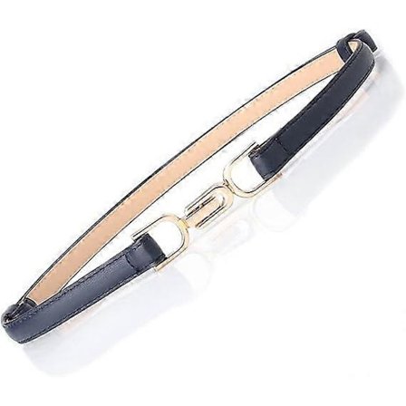 Smal skärp i konstläder för damer, justerbart smalt PU-läderbälte med metallspänne för damer, jeansklänning, smalt bälte, marinblått