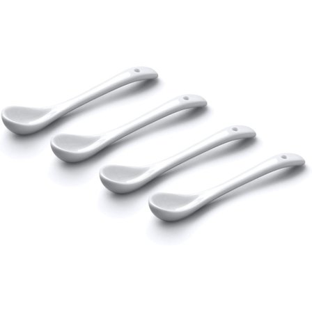 TSET152 Set med 4 Små Traditionella Porslin Salt-, Krydd- och Kryddskedar (10cm) – Vit