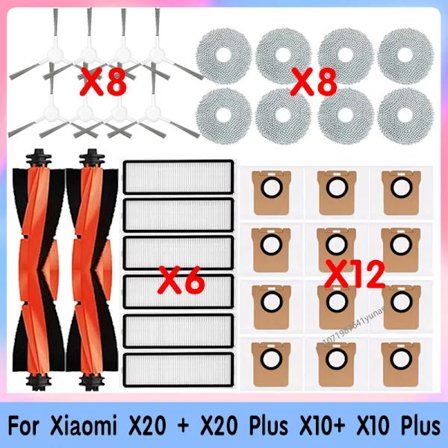 Dammpåse för Xiaomi Robotdammsugare X20+ X10+ X20 Plus X10 Plus Delar Tillbehör Huvudsida Borste Hepa Filter Moppduk Ersättning