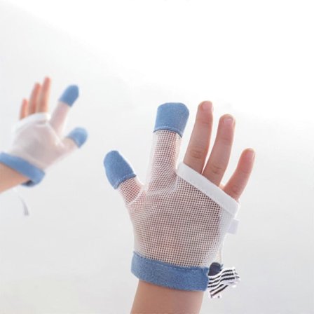2 STK Baby Stop Suttehandsker Småbørn Tommelfingersutning Stop Neglebidning Fingerbeskytter Justerbar Åndbar Mesh Tommelfingerbeskytter