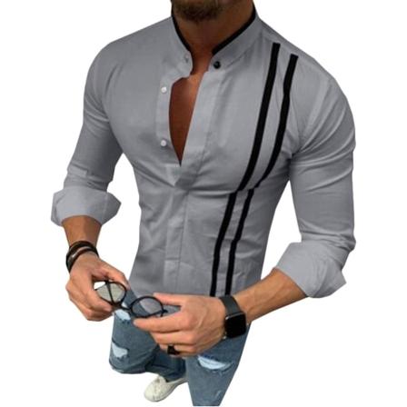 Herreoverdele Langærmet skjorte Casual skjorter Grey 2XL
