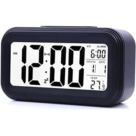 Digitalt vækkeur, 12/24 timers sengeur med LCD-baggrundsbelyst display, ur med dato, kalender og temperatur