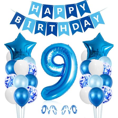 9-Year-Old Boy Birthday Balloon, Blue 9th Birthday Decoration