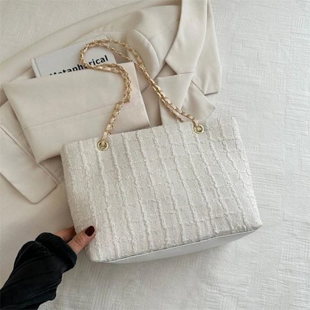 Damekædetaske med stor kapacitet, hundrede underarmstaske til kvinder, pendlertaske (Hvid)