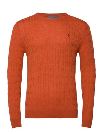 Merino Cable Ck Stickad Tröja M. Rund Krage Orange Morris