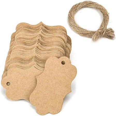 100 stk Kraftpapir-etiketter Gaveetiketter 3x5cm med Jutegarn til Bryllup