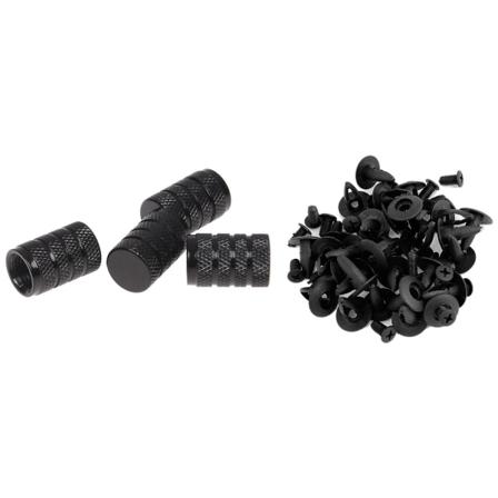 4 st Svarta Bil Däck Ventil Hätta & 30 st 6mm Hål Dia Svarta Plast Nitar Fäste