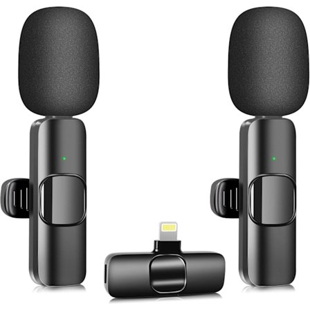 K9 Trådløs Lavalier Mikrofon, 2 Mini Mikrofoner & Modtager, Trådløs Lapel Mikrofon til Videooptagelse/LiveStream/YouTube/Facebook/TikTok