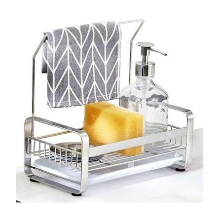 Diskhoorganisatör - Rostfritt stål svamphållare med handdukshängare, avtagbar panel för förvaring av diskborstar, disksvampar och diskmedel